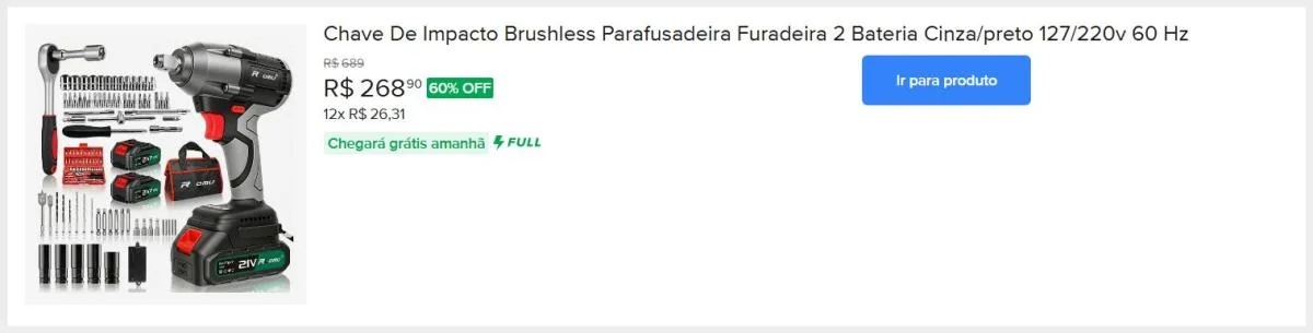 Chave De Impacto Brushless Parafusadeira Furadeira 2 Bateria
