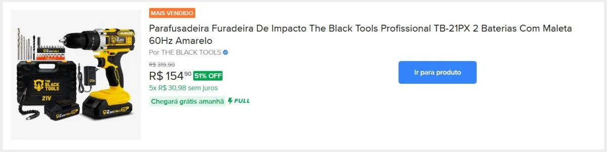 Parafusadeira Furadeira De Impacto The Black Tools Profissional TB-21PX 2 Baterias Com Maleta 60Hz Amarelo