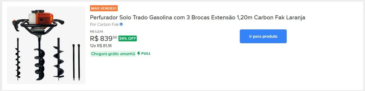 Perfurador Solo Trado Gasolina com 3 Brocas Extensão 1,20m Carbon Fak Laranja