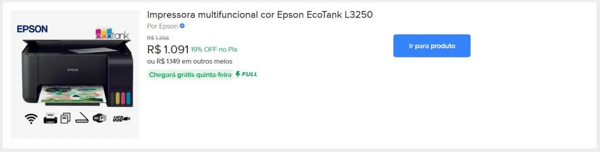 Impressora multifuncional cor Epson EcoTank L3250