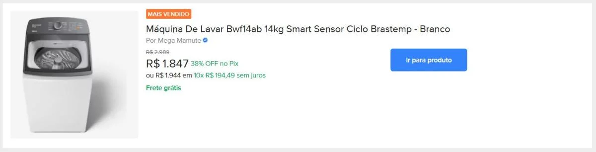 Máquina De Lavar Bwf14ab 14kg Smart Sensor Ciclo Brastemp - Branco