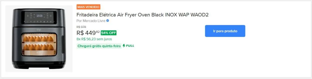 Fritadeira Elétrica Air Fryer Oven Black INOX WAP WAOD2