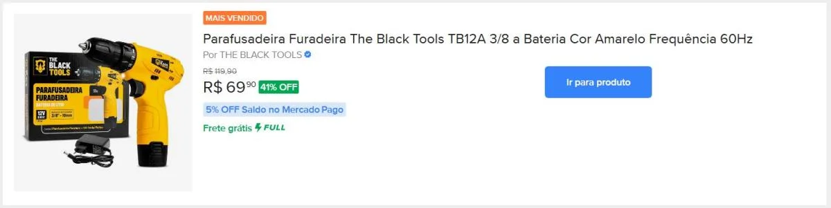 Parafusadeira Furadeira The Black Tools TB12A 3/8 a Bateria Cor Amarelo Frequência 60Hz