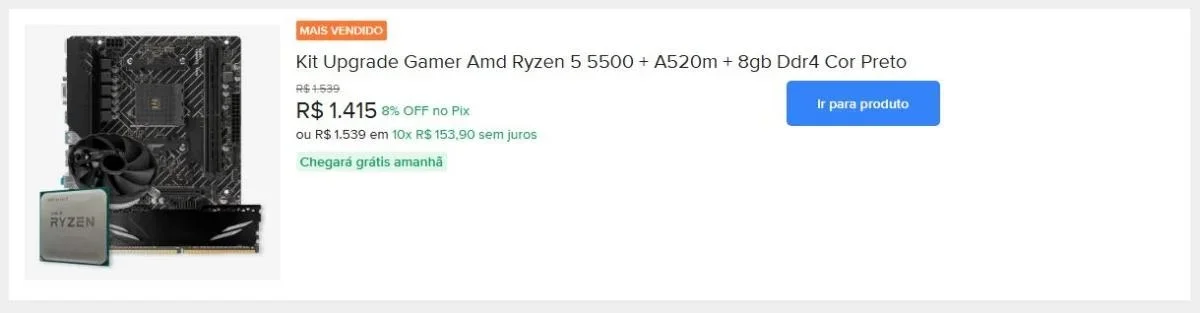 Kit Upgrade Gamer Amd Ryzen 5 5500 + A520m + 8gb Ddr4 Cor Preto