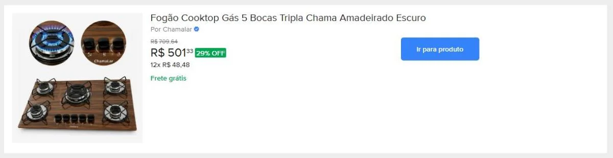 Fogão Cooktop Gás 5 Bocas Tripla Chama Amadeirado Escuro